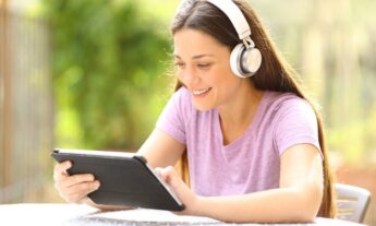 girl studying with a tablet