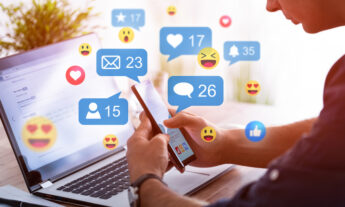 Teacher using social media in mobile devices