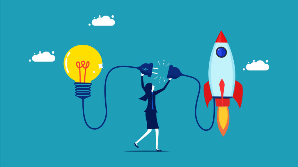 person connecting ideas and making them projects