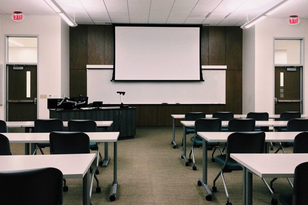 An empty classroom. Teaching