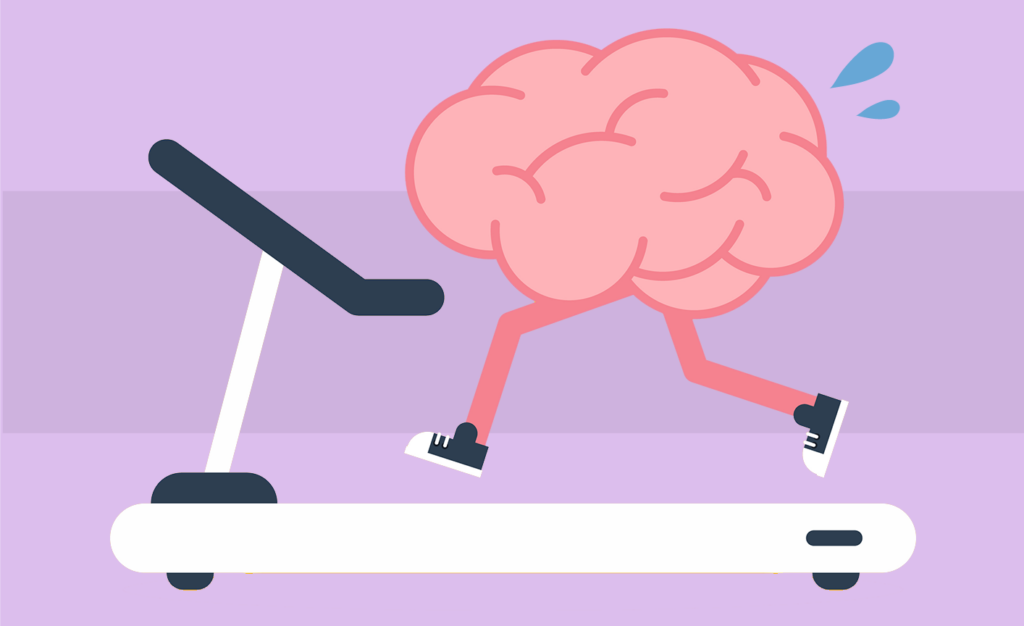Brain with legs exercises on a treadmill.