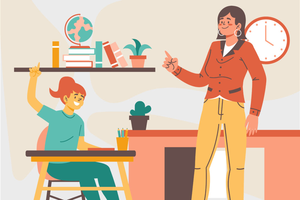 Teacher and student in a classroom.