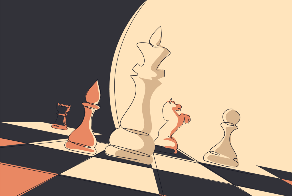 Chess pieces on chess board.