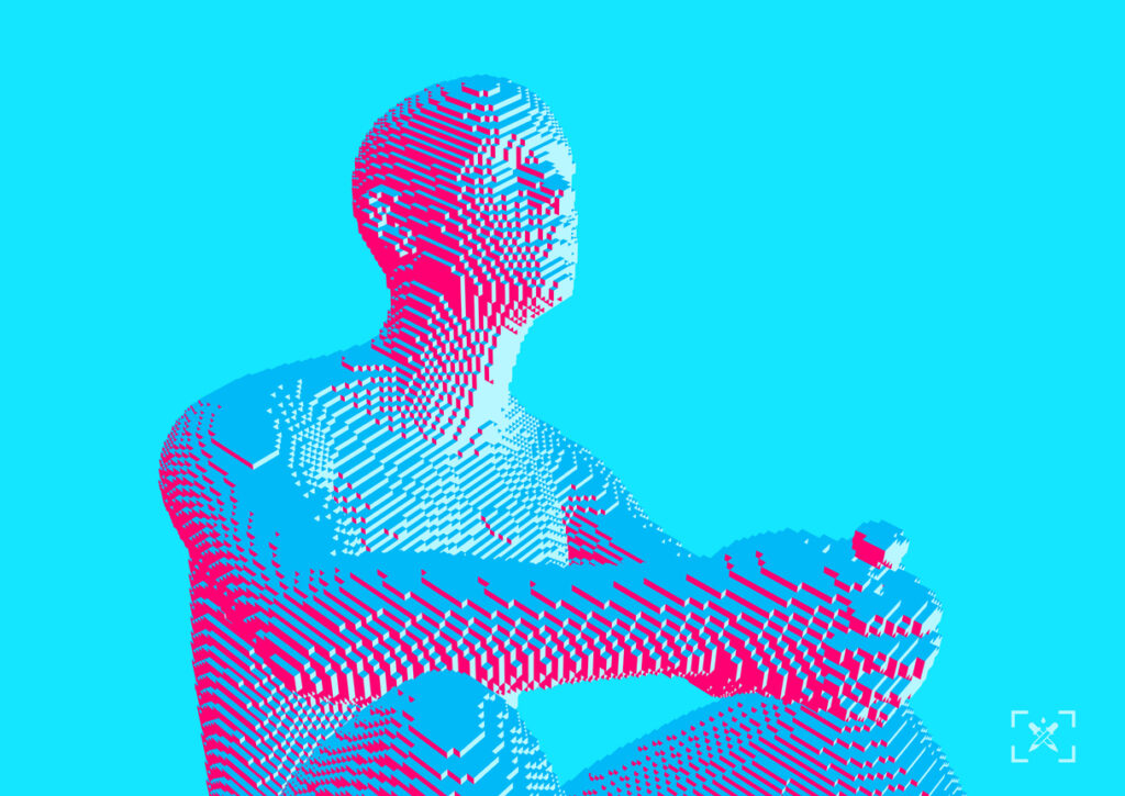 person thinking with digital effect