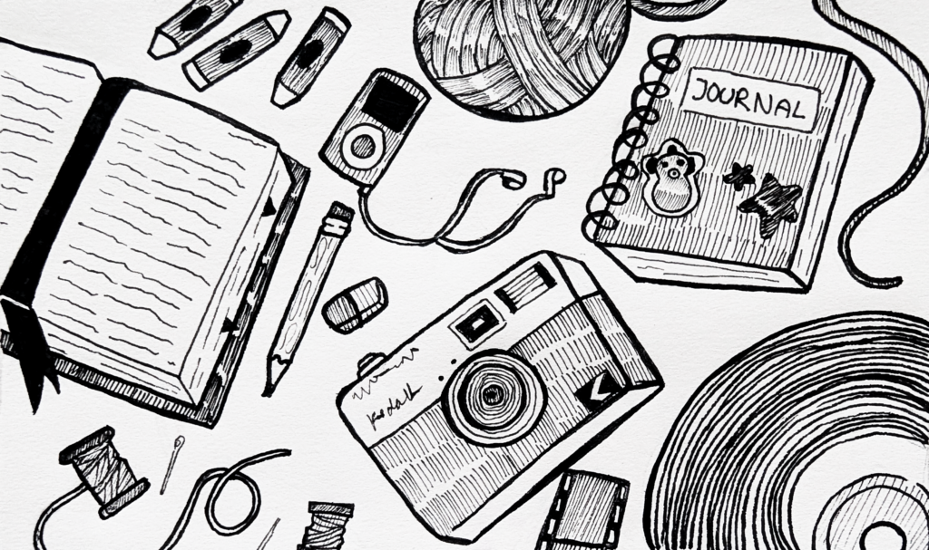 Group of analo activities and hobbies.