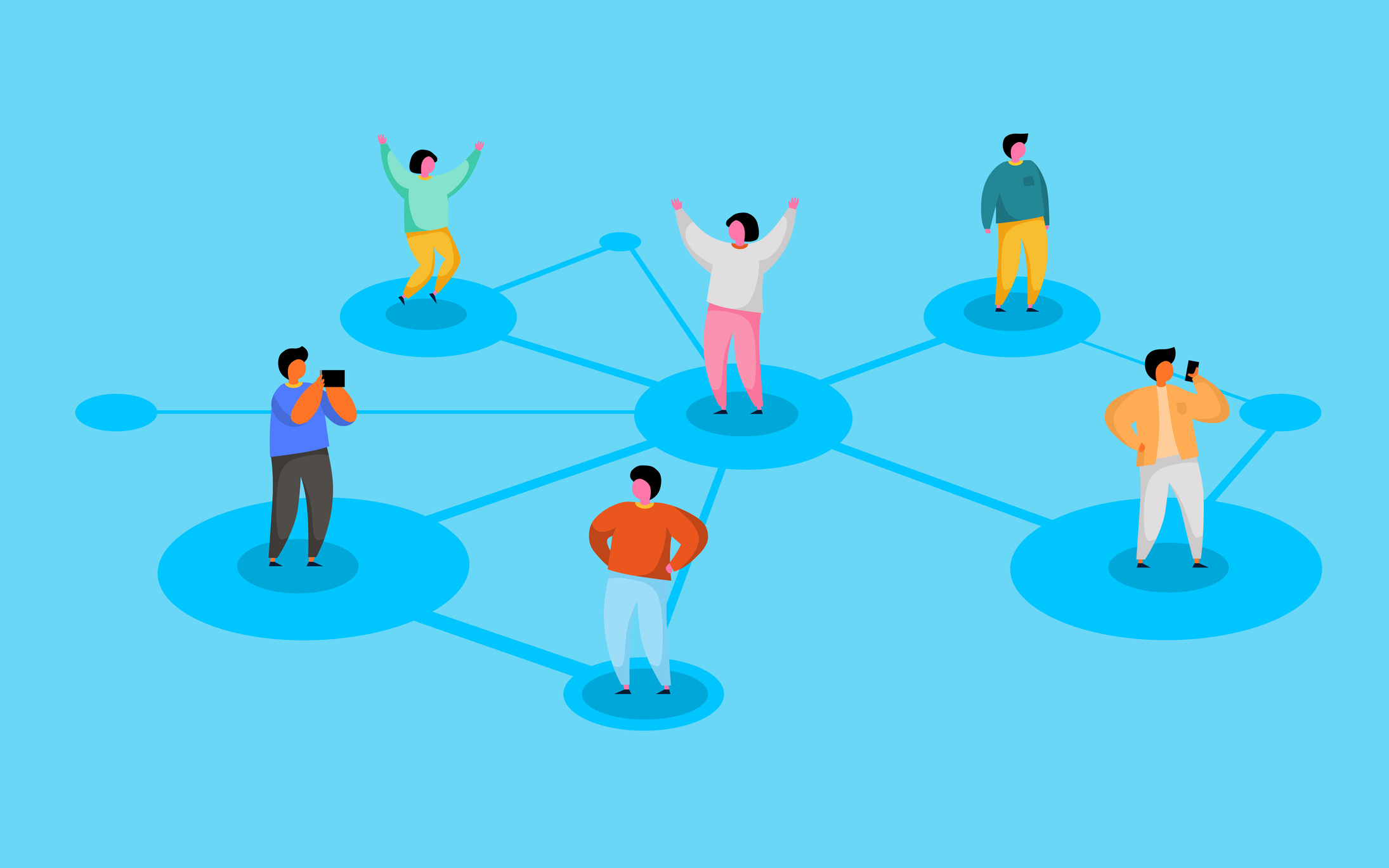 Connecting people. Social network concept. Refer a friend program. Vector illustration